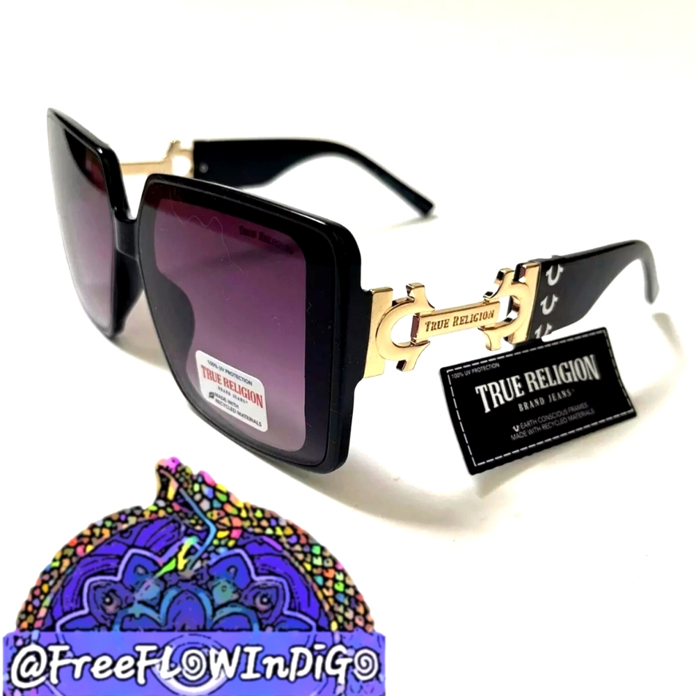 NWT | True Religion | Women's Sunglasses | Black and Gold | Square Frames
